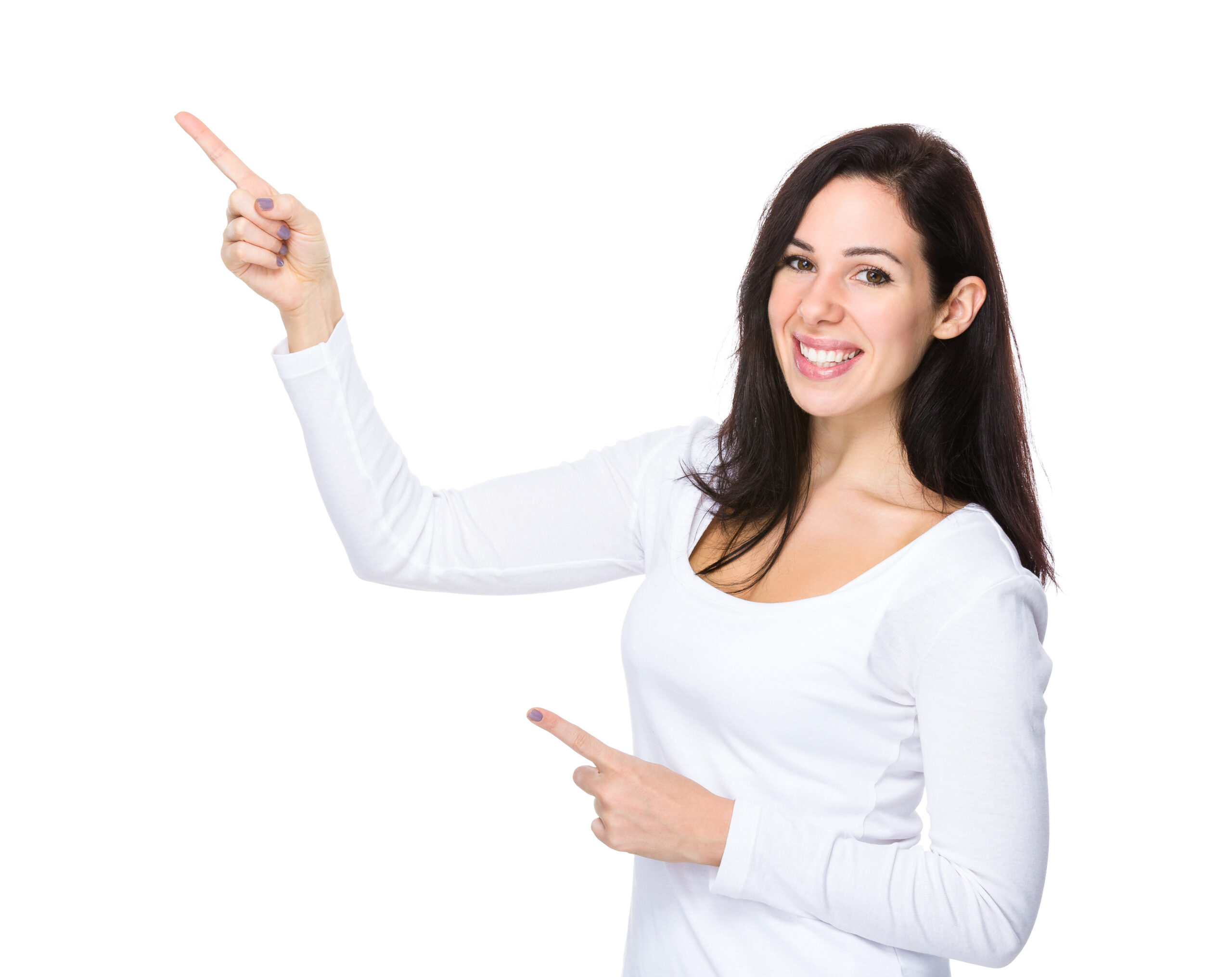 Woman with two finger point up | Bug Tussel Wireless